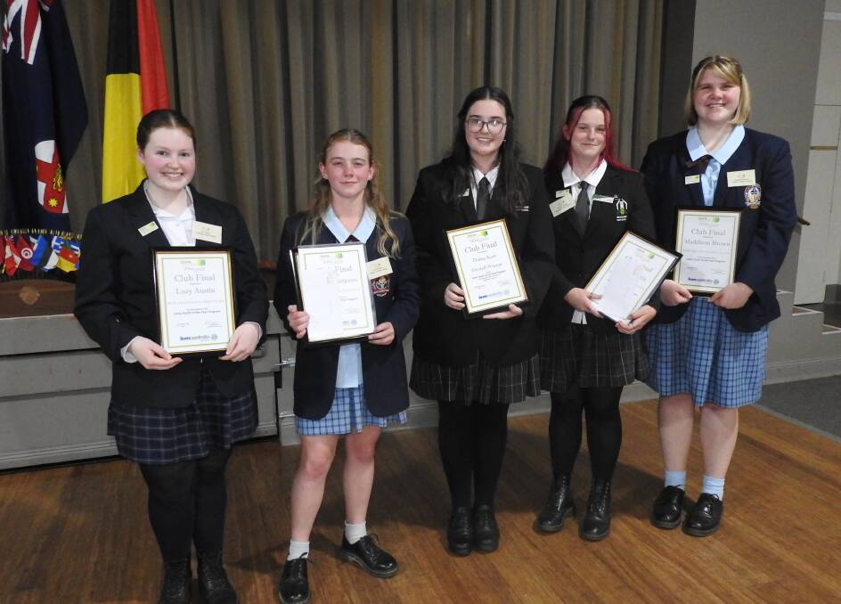 Lucy Austin, Lillian Turgeon Daina Kerr, Elisha Martin and Maddison Brown competed in the recent Lions Youth of the Year competition. Picture supplied.