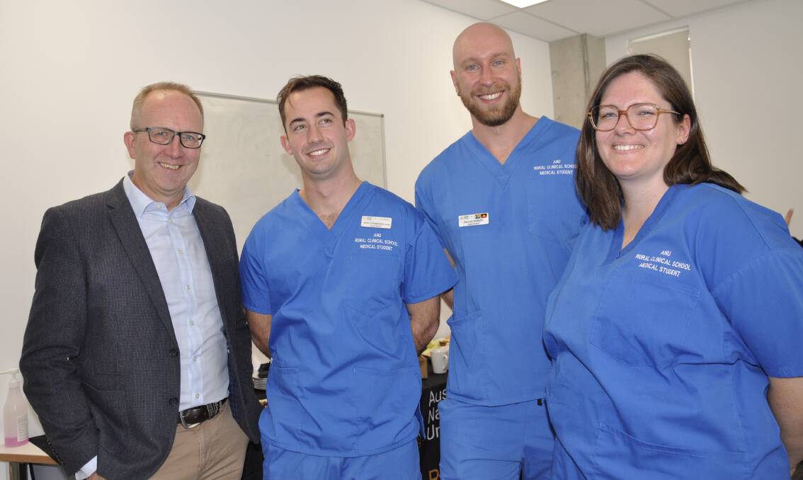 Head of Canberra's ANU Canberra Clinical School, Martin Veysey, with ANU medical students doing placements in Goulburn, Jens Christensen, Sam Walterlin and Tash Polzin. Picture by Louise Thrower.