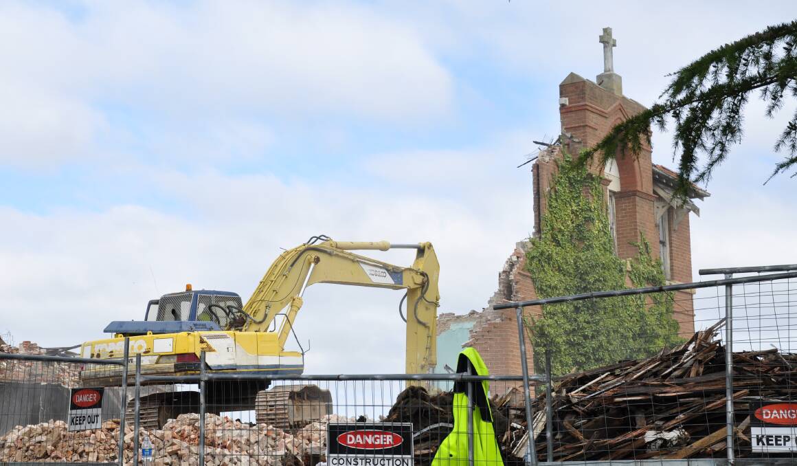The remainder of Saint John's orphanage being demolished in April, 2023. Picture by Louise Thrower.