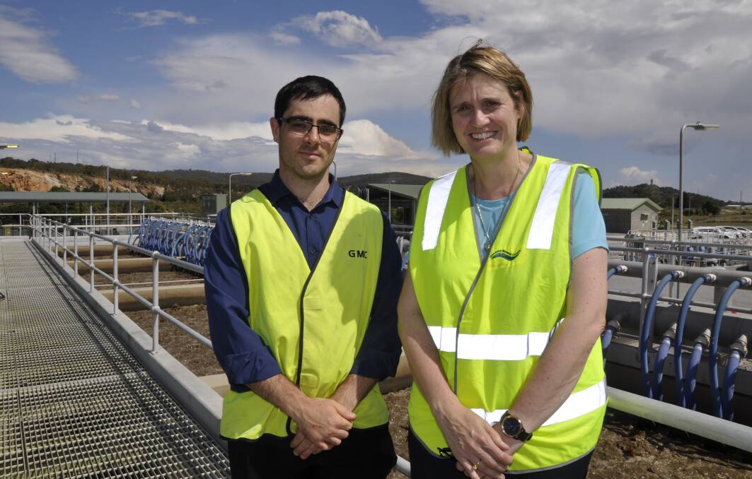The council's water operations business manager, Trevor Sultana, and utilities director, Marina Hollands at the wastewater plant in Ross Street, Goulburn. Picture by Louise Thrower. 