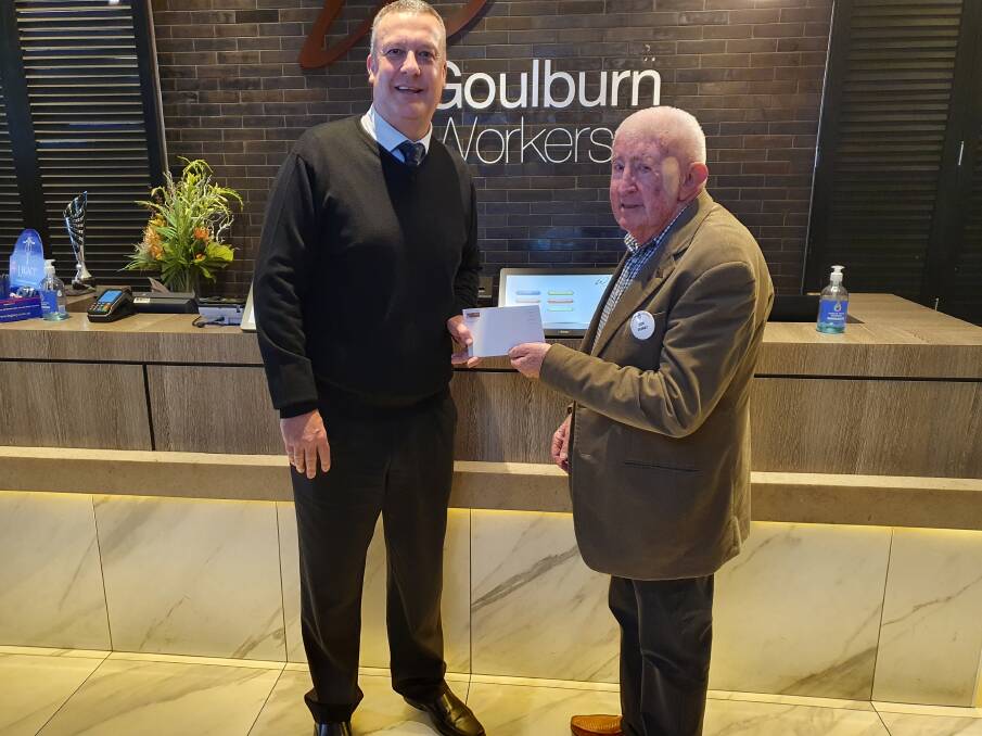 Workers Club CEO (left) recently presented Goulburn Legacy president, Don Pennay, with a $2500 cheque to help the organisation. Picture supplied.