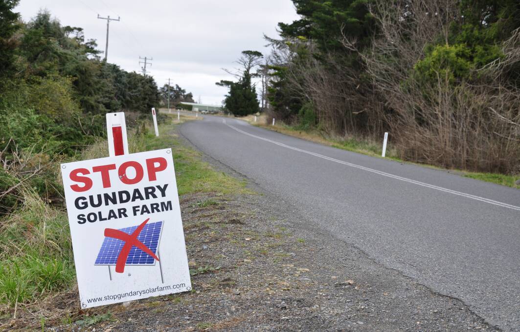 Residents have erected signs along Windellama Road opposing the Gundary solar farm. Picture by Louise Thrower.