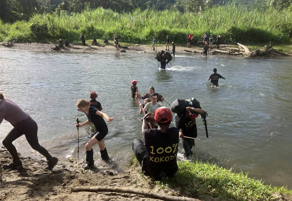 The trekkers tackled multiple river crossings on the Kokoda Track. Picture supplied.