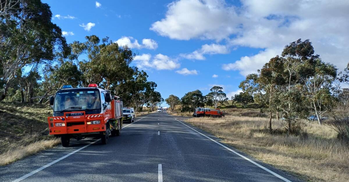 Tarago RFS, emergency services and a rescue helicopter on the scene of the triple road fatality on Sunday afternoon. Picture by Tarago RFS.