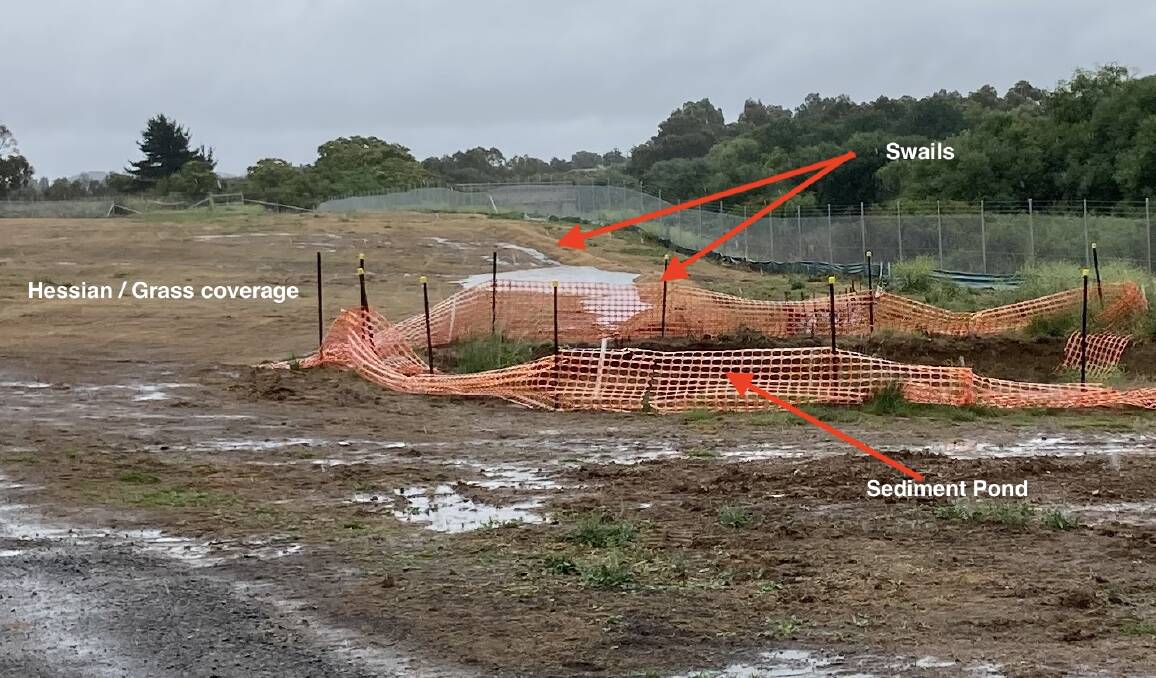 Hessian cover, swales and a sediment pond have minimised water run-off at the Bridge Street site where the Goulburn solar farm will be built. Picture by Peter Fraser.