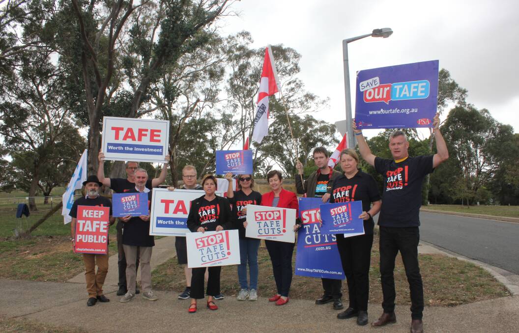 TAFE staff protested the loss of three head teaching positions at the Goulburn campus in 2018. Picture by David Cole.