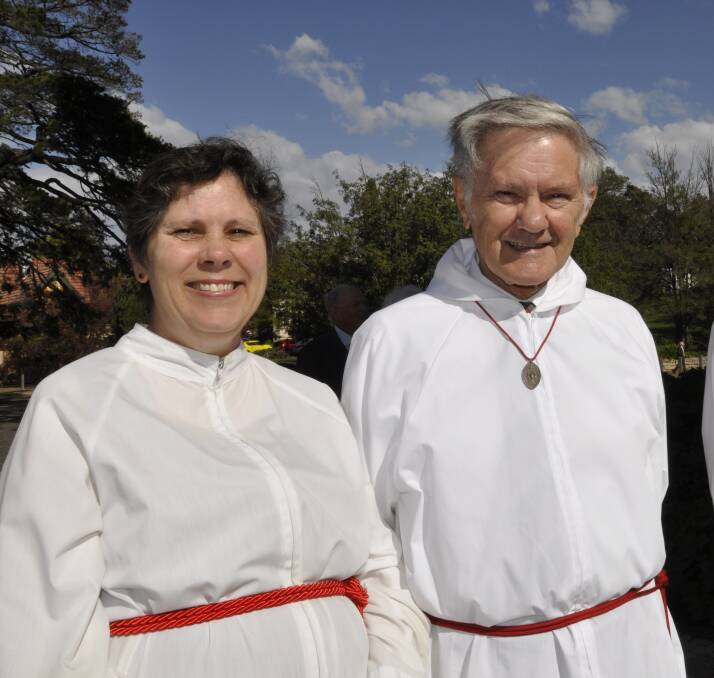 Anna Krebs with fellow server, Ray Bloomfield from Wagga Wagga, at a 2022 service at Saint Saviour's Cathedral. Picture by Louise Thrower.