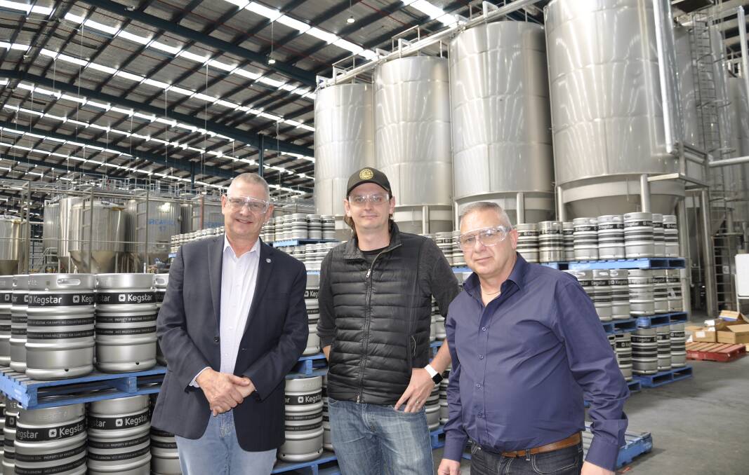 Tribe Breweries community liaison officer Geoff Kettle, former CEO Anton Szpitalak and people and culture manager, David Finch, at the facility in 2019. Tribe Breweries entered voluntary administration on Tuesday. Picture by Louise Thrower.