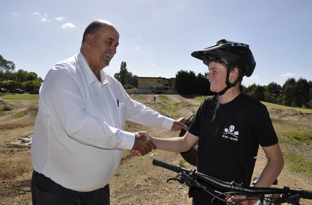 Mayor Peter Walker congratulated Angus McGregor for his initiative on the BMX track. Picture by Louise Thrower.