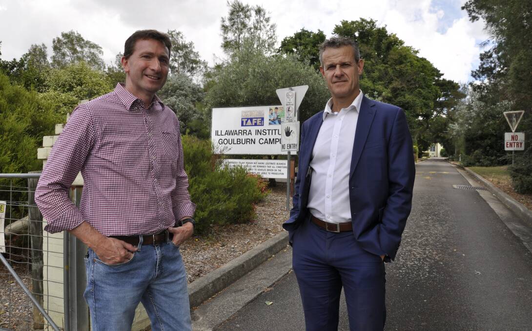 Labor candidate Michael Pilbrow and then opposition skills and Tafe spokesman, Tim Crakanthorp during the state election campaign. Picture by Louise Thrower.