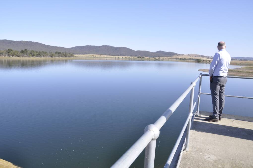 SUPPLY: Sooley Dam was looking slightly healthier last November when the council's water operations business manager Luke Moloney surveyed the storage. It currently stands at 29.5 per cent. Photo: Louise Thrower.