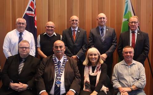 The council comprises (front, from left) Jason Shepherd, Mayor Peter Walker, Carol James and Andrew Banfield. Rear: Deputy Mayor Steve Ruddell, Michael Prevedello, Daniel Strickland, Andy Wood and Bob Kirk. Picture supplied.