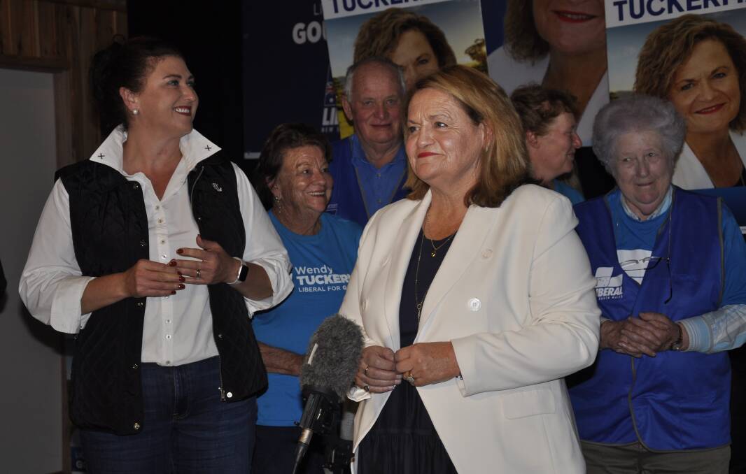 Sitting Liberal MP Wendy Tuckerman with Liberal Upper House member and minister, Natasha McLaren-Jones and supporters at The Astor Hotel on Saturday night. Mrs Tuckerman is more than 350 votes ahead in the count for the Goulburn electorate. Picture by Louise Thrower.