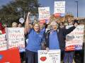 NSW Nurses and Midwives Association Goulburn branch secretary, Larissa Butler, and president, Jane Cotter, led a rally on Wednesday calling for a 15 per cent pay rise. Picture by Louise Thrower.