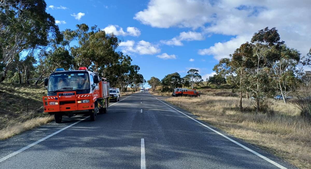 Emergency services, including RFS on the scene of Sunday's triple fatality. Picture by Tarago RFS.