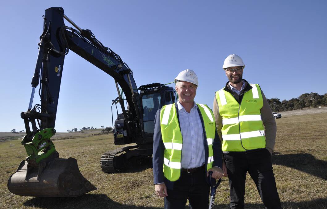 DevCore managing director Paul Thompson and senior development manager, Andrew Cooper, marked a sod turning on the 280-lot Blakely's Run subdivision at Marys Mount this week. Picture by Louise Thrower. 