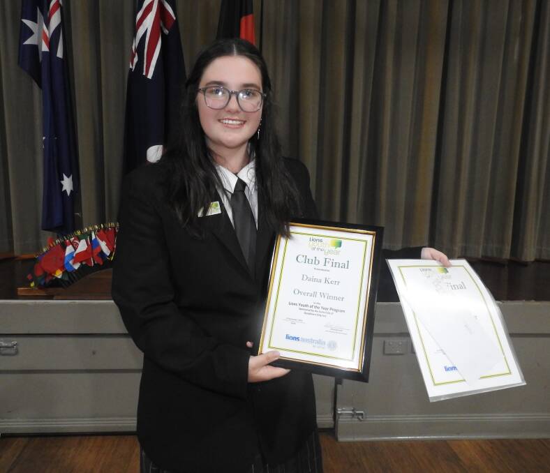 Mulwaree High School student, Daina Kerr, was declared the overall winner in the Lions Club of Goulburn City Youth of the Year competition. Picture supplied.