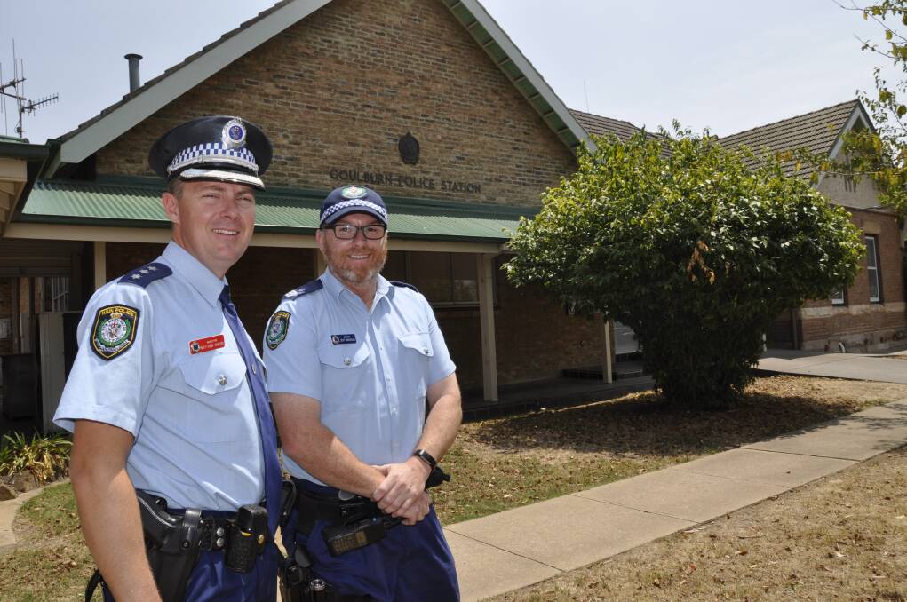 Inspector Matt Hinton (left) has been appointed as the officer in charge at Goulburn. He was pictured with Sergeant Jeff Morgan on Wednesday. Photo: Louise Thrower. 