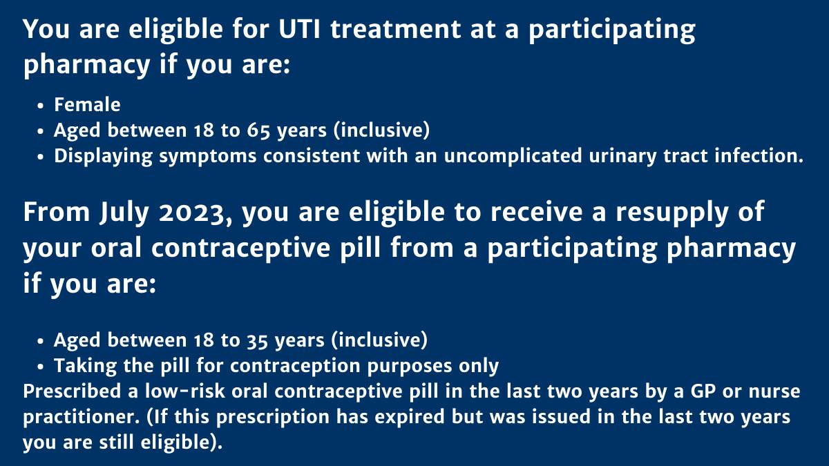 Pharmacies to start prescribing UTI medication from Monday