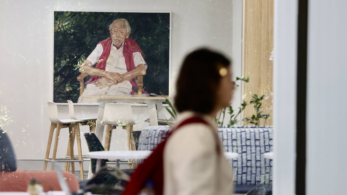 A portrait by Peter Wegner of Guy Warren aged 100, which won the 2021 Archibald, has been hung in the UOW Library after Warren's death last week. Picture by Adam McLean