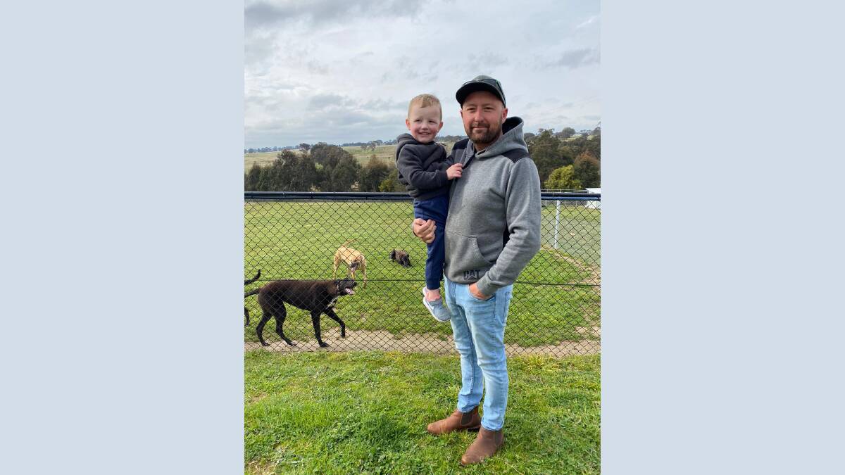 Slot-holder Bill Butler with three-year-old son Huxley at his property near Goulburn. Picture supplied