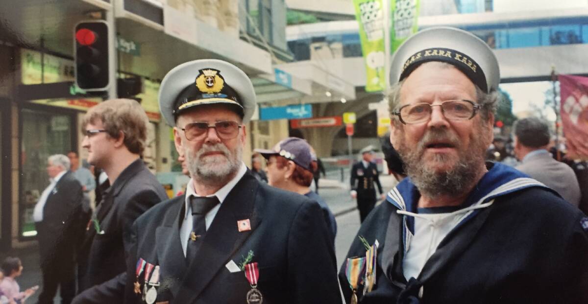 MARCHING: John Walker and his brother Frank marching on a previous Anzac Day in Sydney. 
