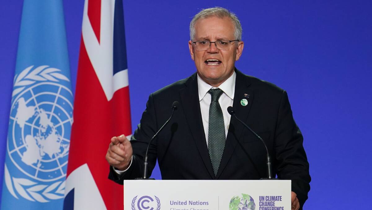 Scott Morrison speaks at day two of the COP26 United Nations Climate Change Conference in Glasgow. Picture: Getty Images