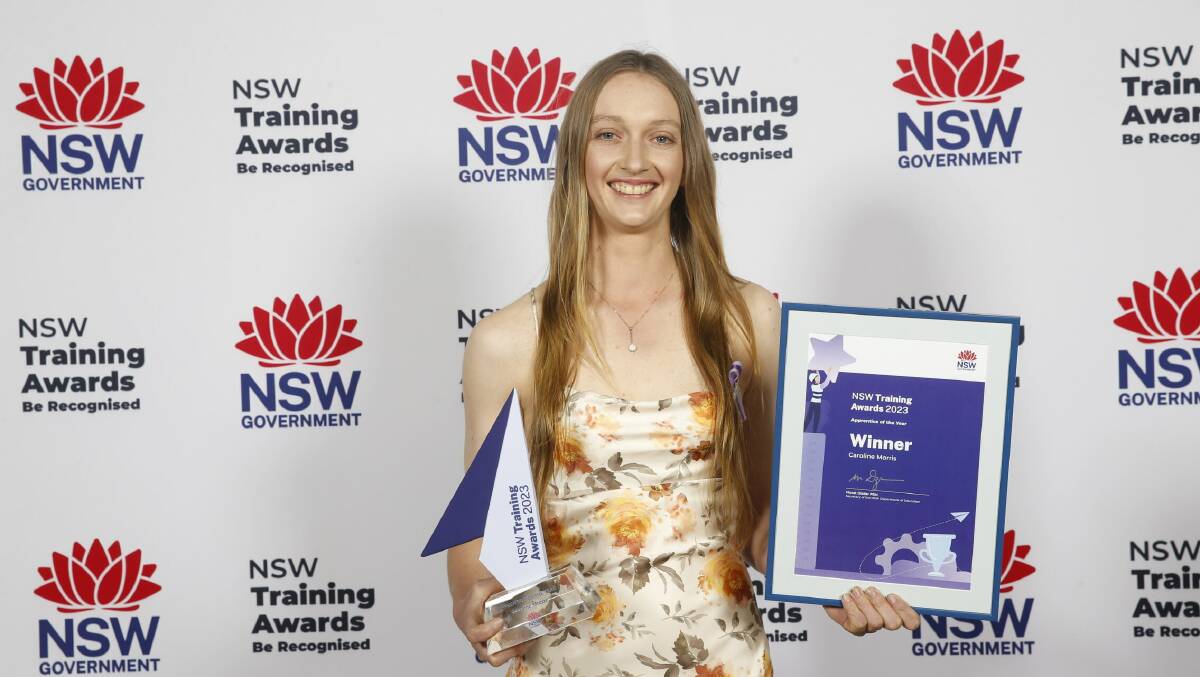Caroline Morris accepts the award as NSW's Apprentice of the Year at a NSW Skills awards ceremony in Sydney on September 15. 