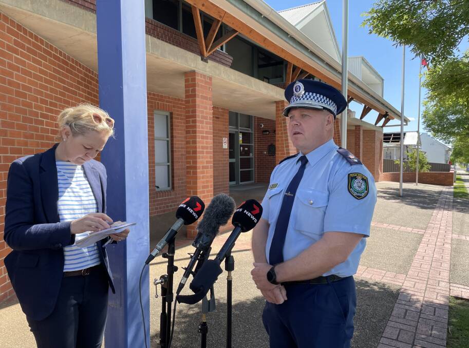 Supt Bob Noble speaks to media outside Bathurst Police Station following Tuesday's tragic fatal dog attack in Cowra.