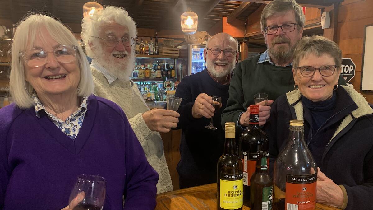 Helen and Kevin Curtis, Ron Miller, Charlie and Lyn Pearmain are already in a festive spirit for next week's 150th anniversary of the Gundaroo Inn. Picture by Tim the Yowie Man