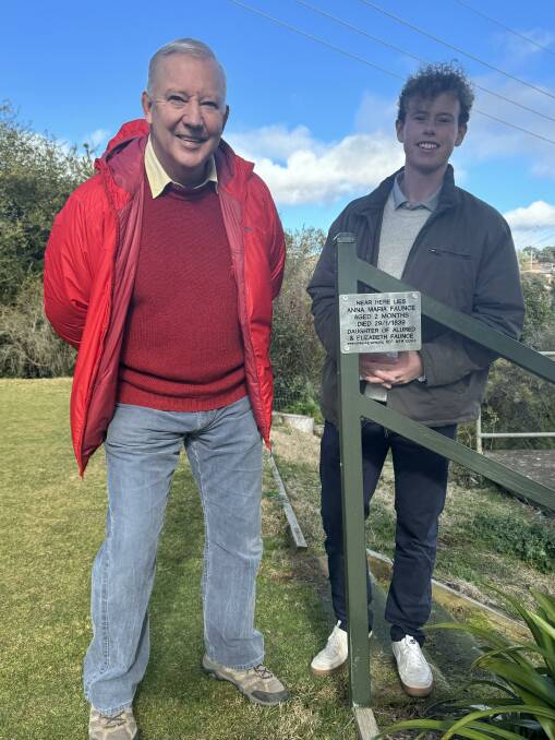 Bob Quodling and Blake Alured de Laune Faunce unveil the plaque in memory of Anna Maria Faunce. Pictures by Tim the Yowie Man