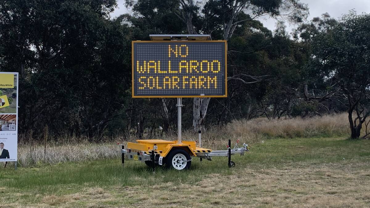 A variable message board on the corner of Wallaroo Rd and the Barton Highway. Picture by Peter Brewer