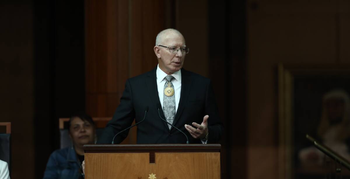 Governor General David Hurley speaks at a reception after he was sworn in at Parliament House. Picture: Dominic Lorrimer