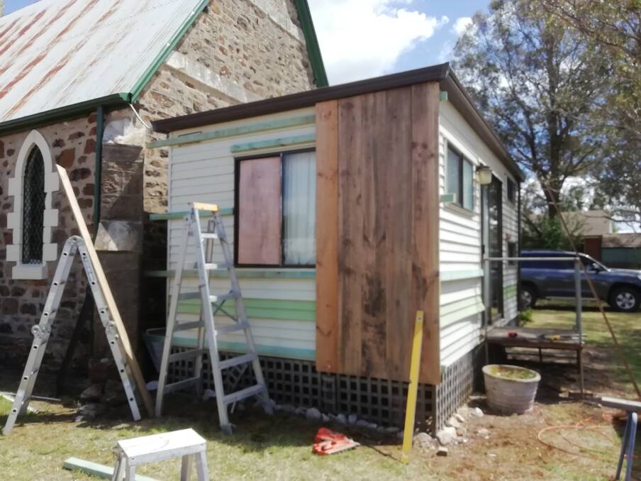 DURING: The Wombi room needed some TLC to turn the old exterior into something more fitting for its setting.
