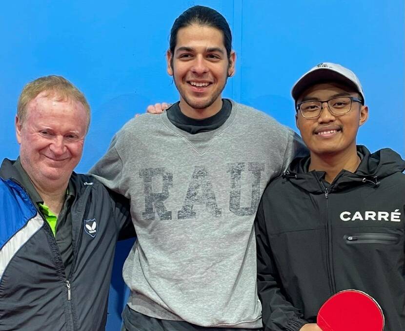 Champions: (from left) Michael Turner, Harry Mavrolelefterou, and Bagas Ariza after their A Grade final victory. Photo: Supplied.