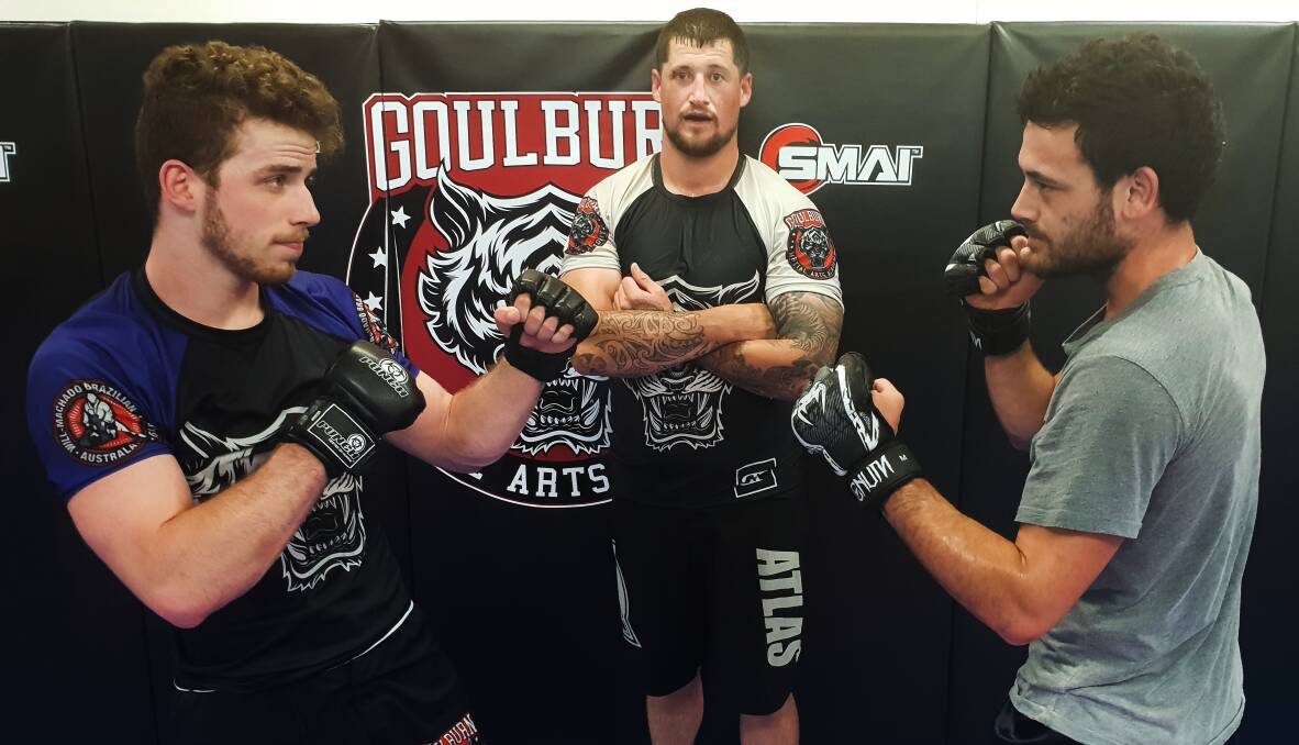 Newcomers: (From left) Hayden Ellis, Dave Sturgiss, and Cheveau Apanui will take their first steps into the MMA cage next month in Canberra. Photo: Zac Lowe.