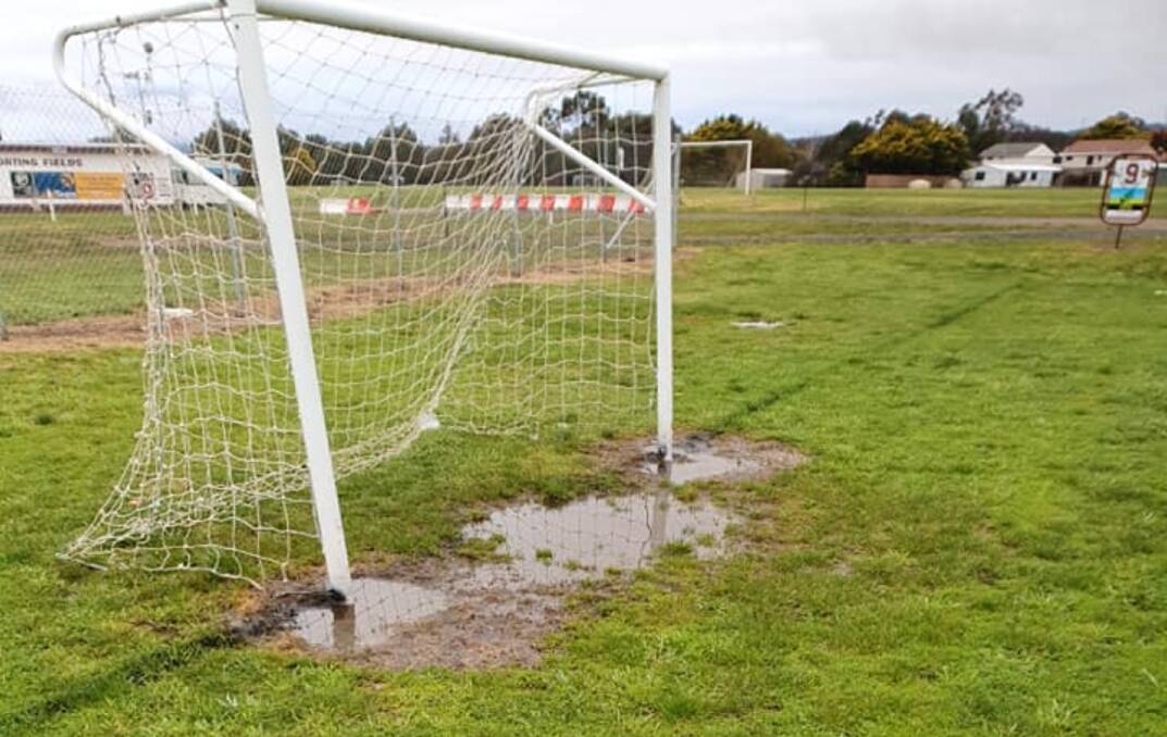 Soaked: The playing fields at Cookbundoon were inundated with water after further rainfall on Friday night. Photo: STFA Football/Facebook.