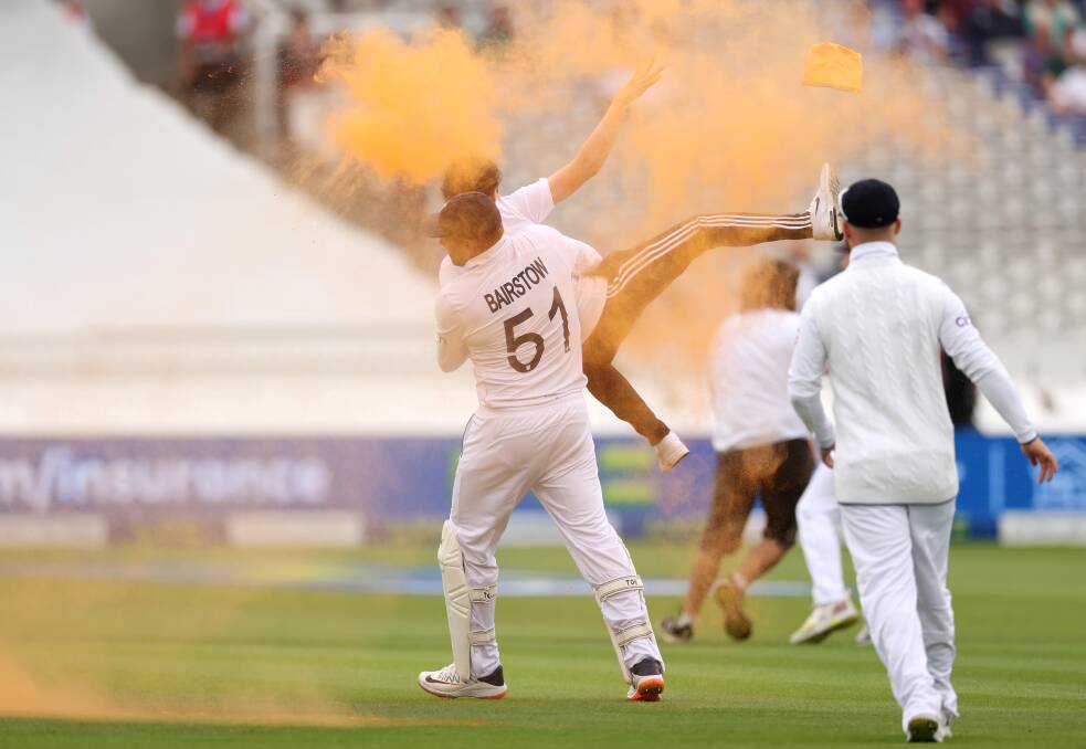 A protested disrupted an Ashes Test match at Lord's to call for climate action. Picture Getty Images