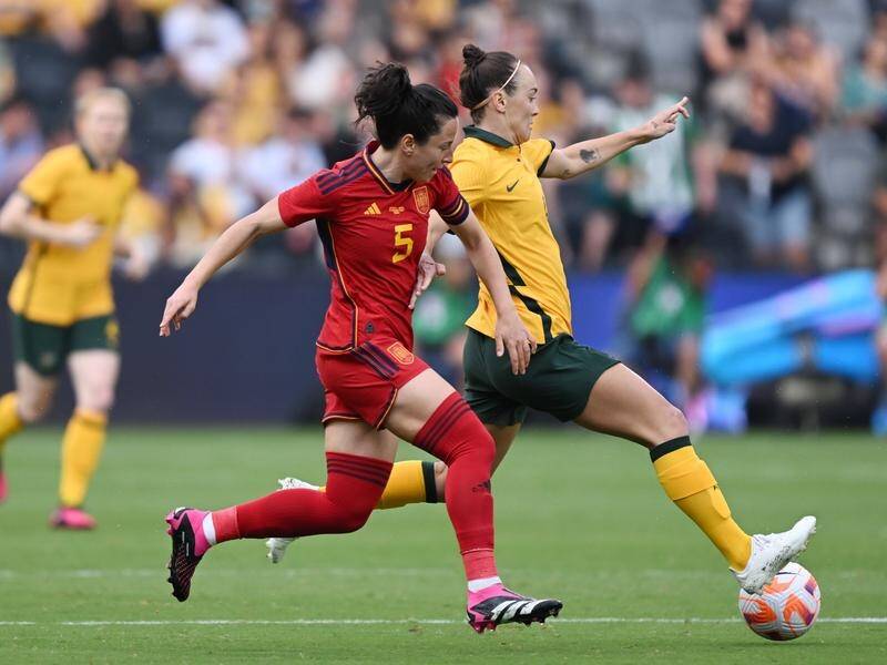 Spain captain Ivana Andres (L) has apologised over a video of her teammates attempting a haka. (Dean Lewins/AAP PHOTOS)