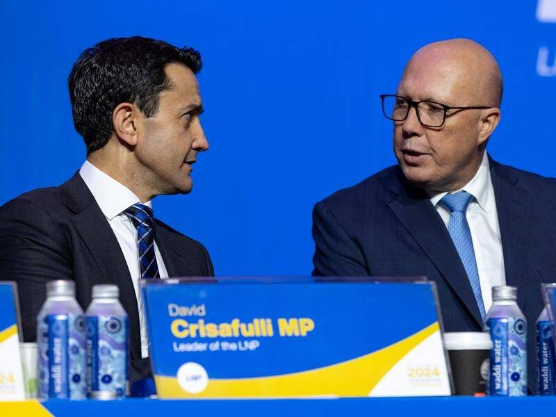 David Crisafulli will set out a vision for Queensland after a rousing endorsement from Peter Dutton. (Russell Freeman/AAP PHOTOS)