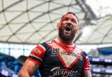 A bloodied Jared Waerea-Hargreaves had an unforgettable milestone match for the Roosters. (Mark Evans/AAP PHOTOS)