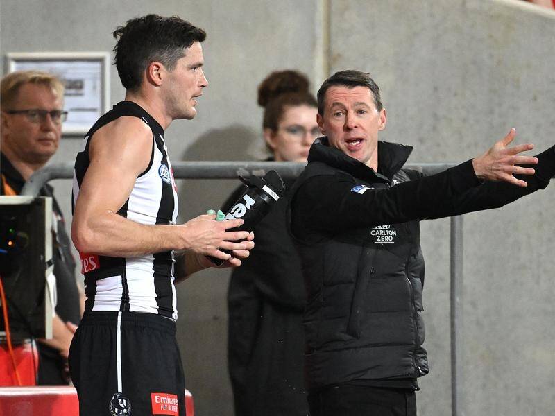 Collingwood coach Craig McRae was left looking for answers after defeat on the Gold Coast. (Dave Hunt/AAP PHOTOS)