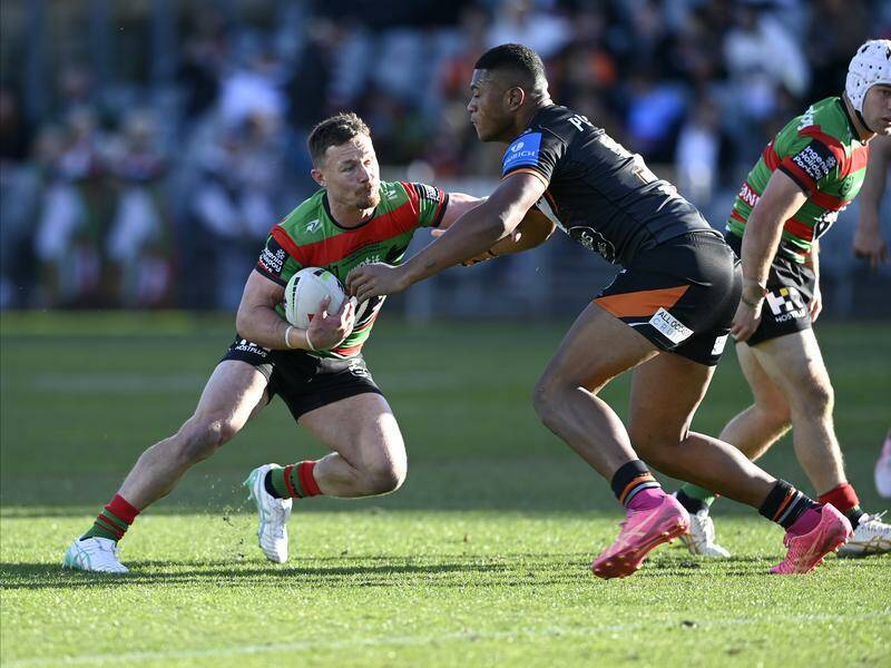 Damien Cook marked his 200th game for South Sydney,  kicking seven goals and running for 152 metres. Photo: HANDOUT/NRL PHOTOS