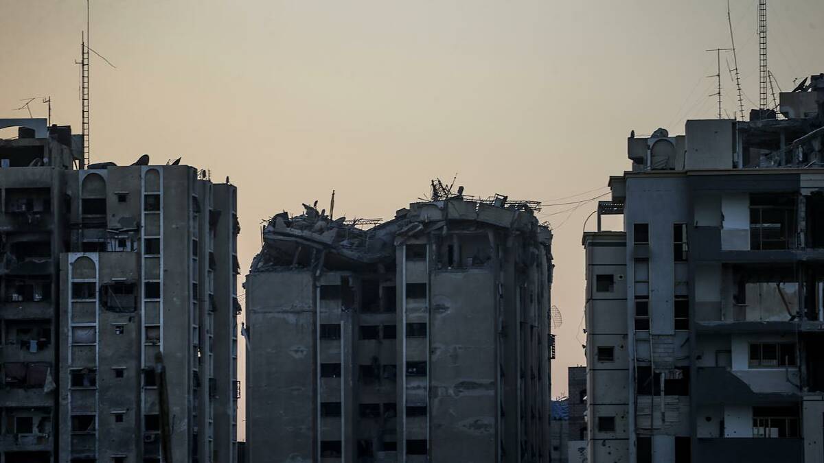 The Ein Jalout residential towers in southern Gaza have been destroyed in the latest onslaught. (EPA PHOTO)
