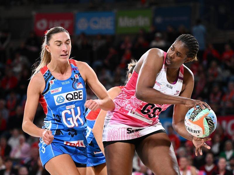 Adelaide shooter Romelda Aiken-George played a key role in the Thunderbirds win over the Swifts. (Bianca De Marchi/AAP PHOTOS)