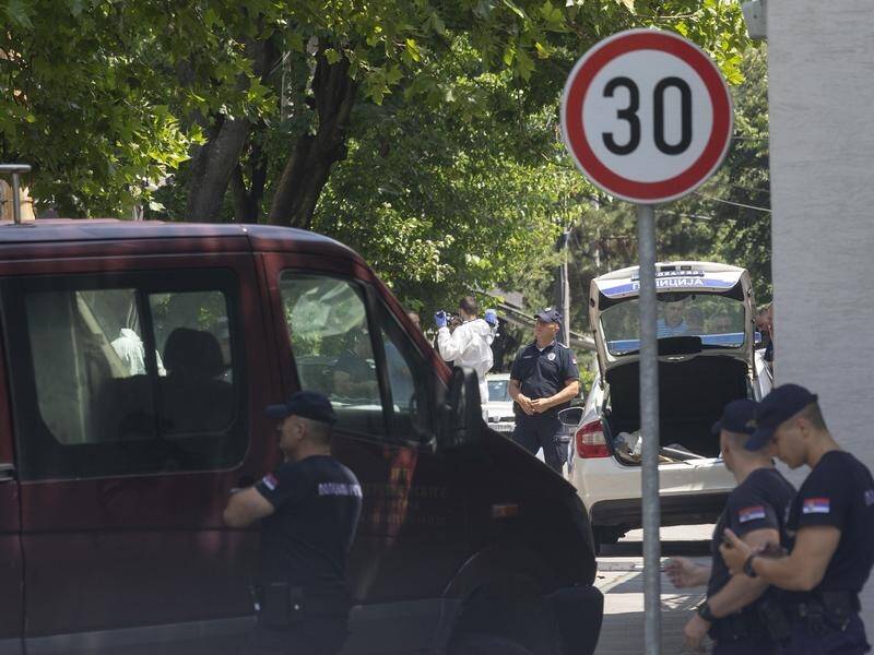 An attacker with a crossbow has wounded a police officer guarding the Israeli embassy in Belgrade. (AP PHOTO)