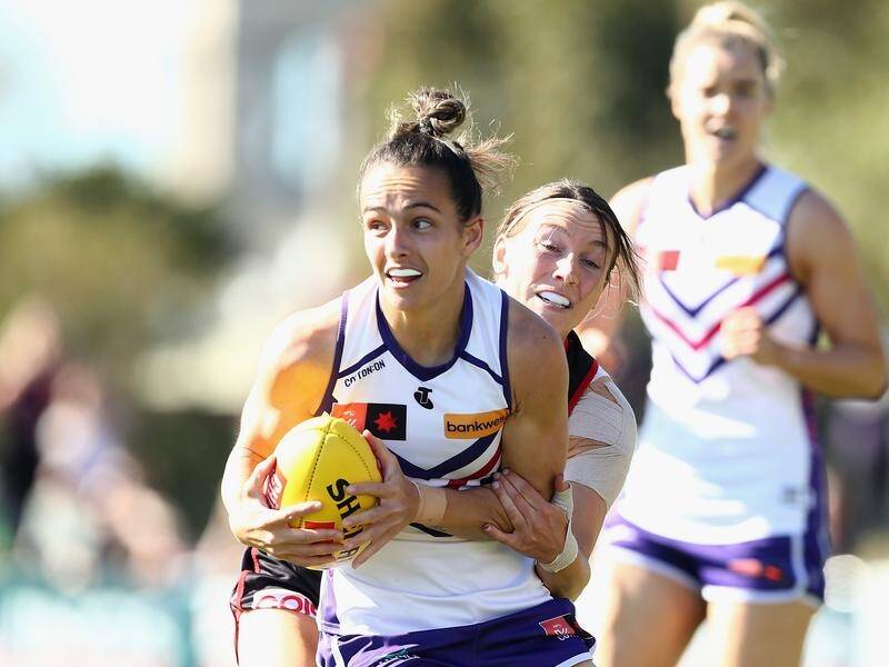 Ange Stannett will lead the Dockers from off the field as she recovers from a season-ending injury. (Rob Prezioso/AAP PHOTOS)