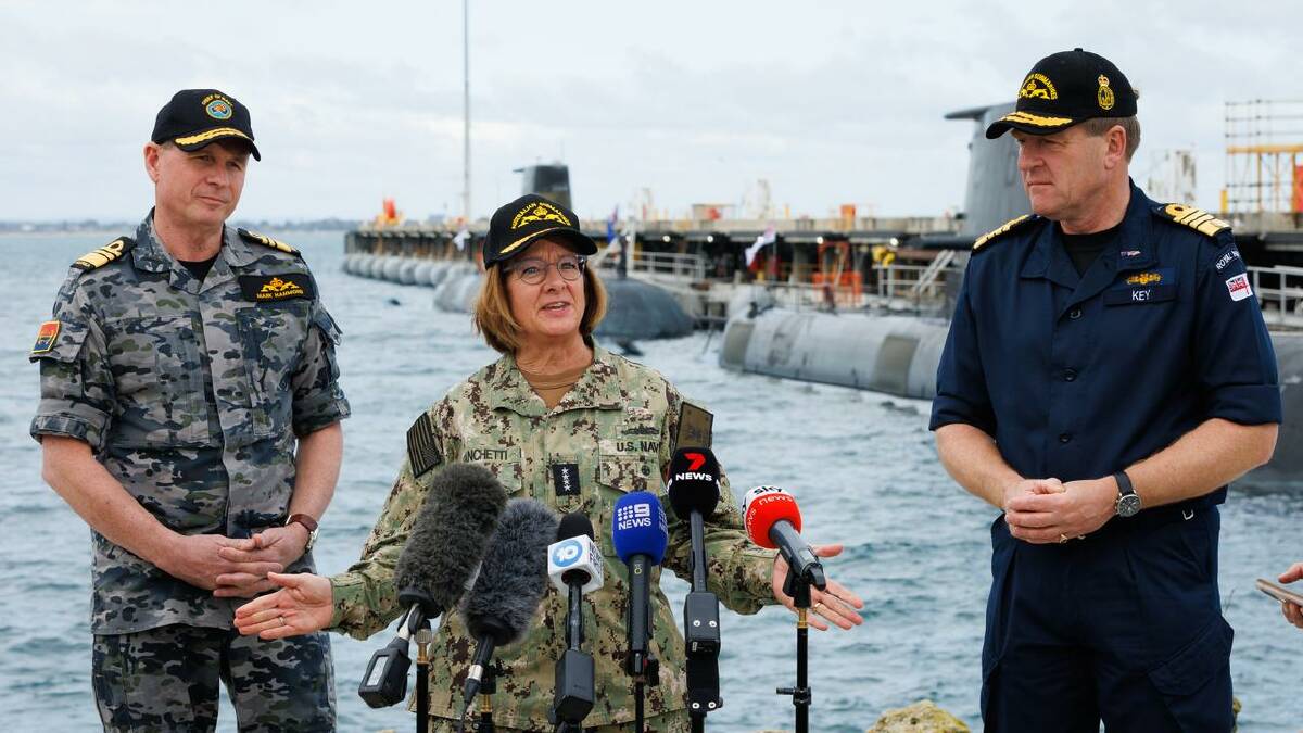 US Navy chief Admiral Lisa Franchetti presented a united front with Australian and UK counterparts. (Richard Wainwright/AAP PHOTOS)