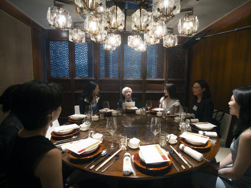 US Treasury Secretary Janet Yellen discussed female leadership with Chinese economists. (EPA PHOTO)