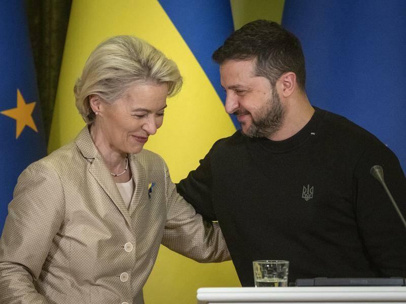 The EU's Ursula von der Leyen announced more support for President Volodymyr Zelenskiy's Ukraine. Photo: AP PHOTO